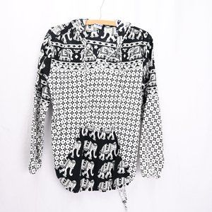 Geeta Boho Elephant Print Pullover Hoodie - Free Size - Batik / Indian - Blue